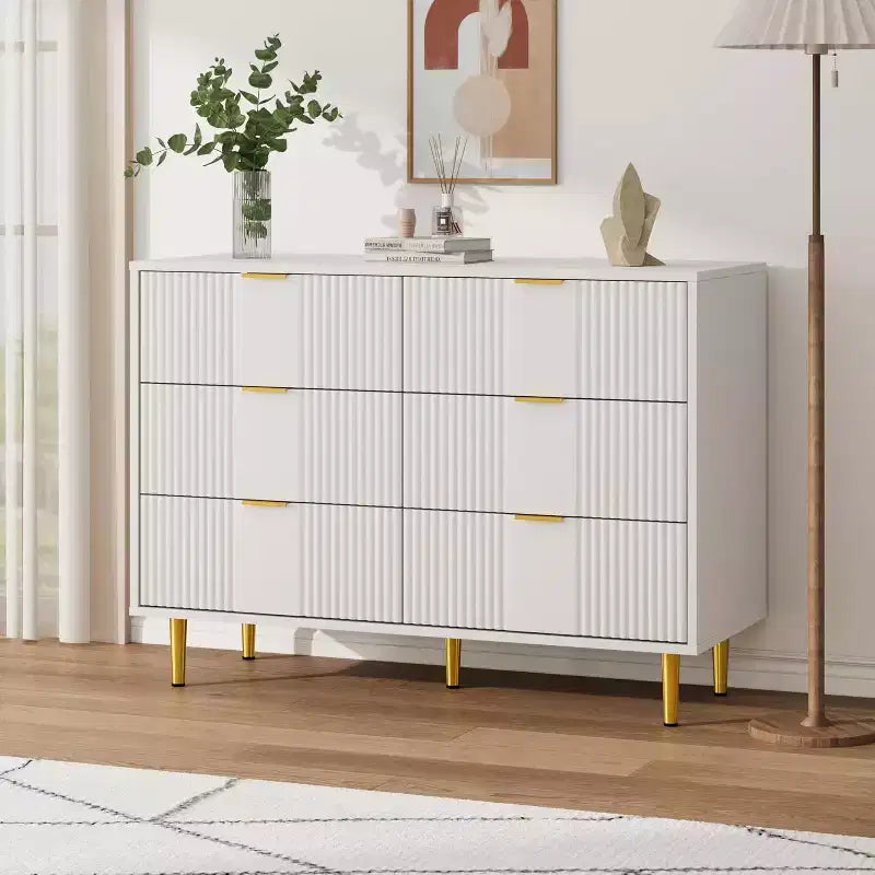 Fluted 4/5/6 Drawer Dresser for Bedroom, Large Storage Wooden Dresser with Metal Handles, Modern Chest of Drawers for Living Room
