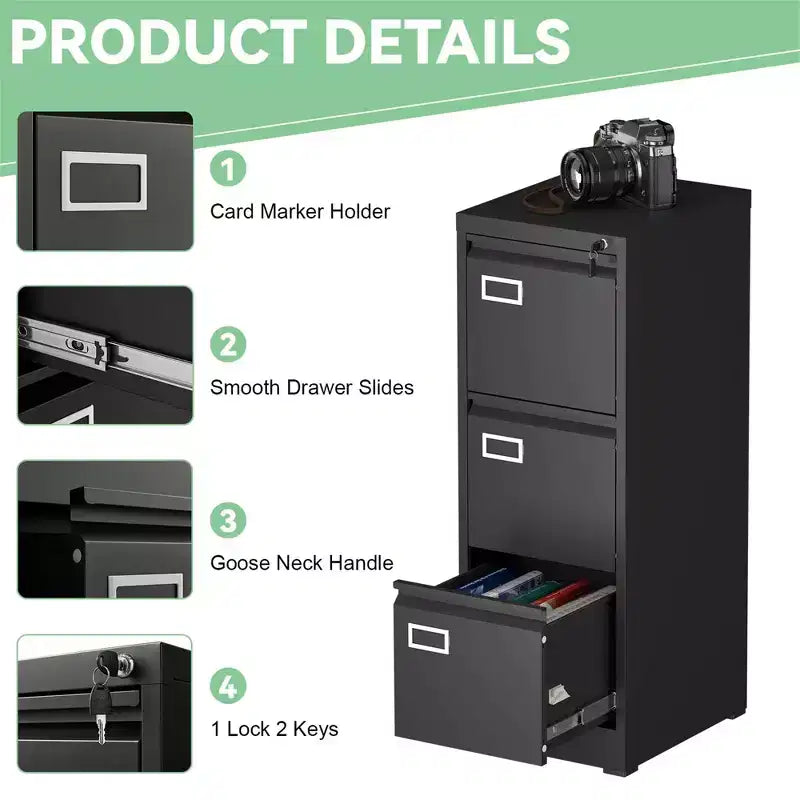 Vertical Metal File Cabinet with Lock for Home Office