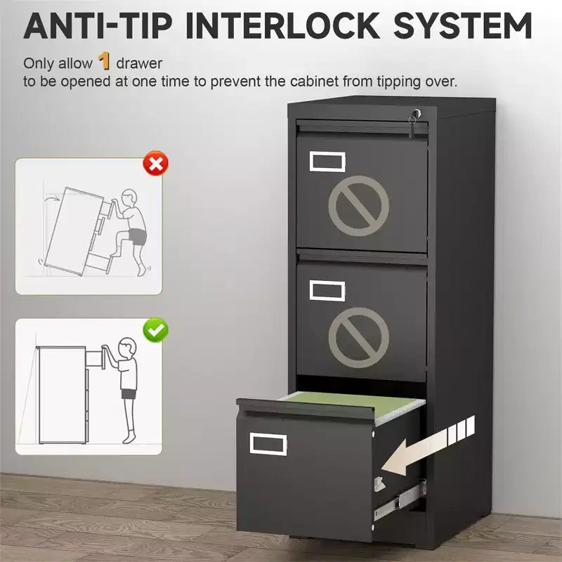 Vertical Metal File Cabinet with Lock for Home Office