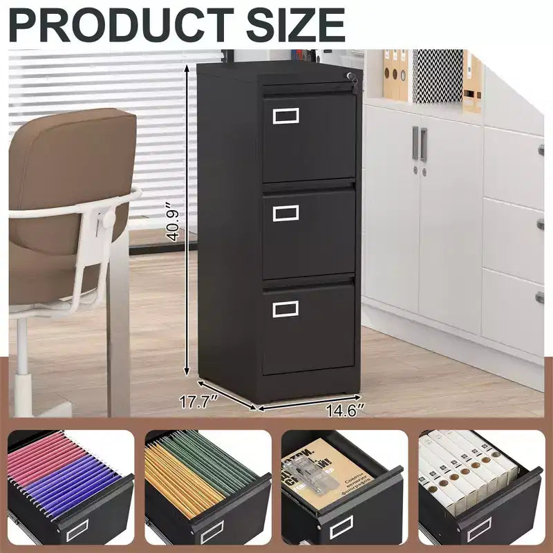 Vertical Metal File Cabinet with Lock for Home Office