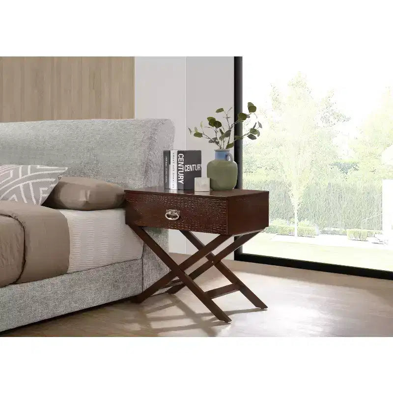 HomeStock Rectangle Wood Nighstand For Living Room and Bedroom