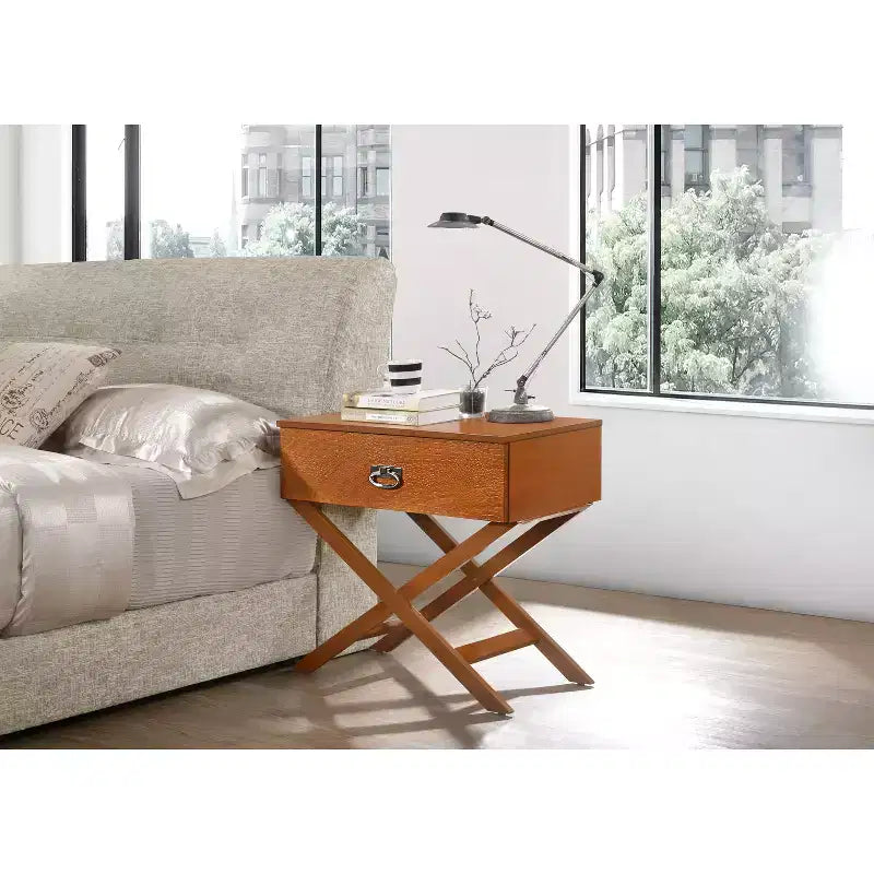 HomeStock Rectangle Wood Nighstand For Living Room and Bedroom