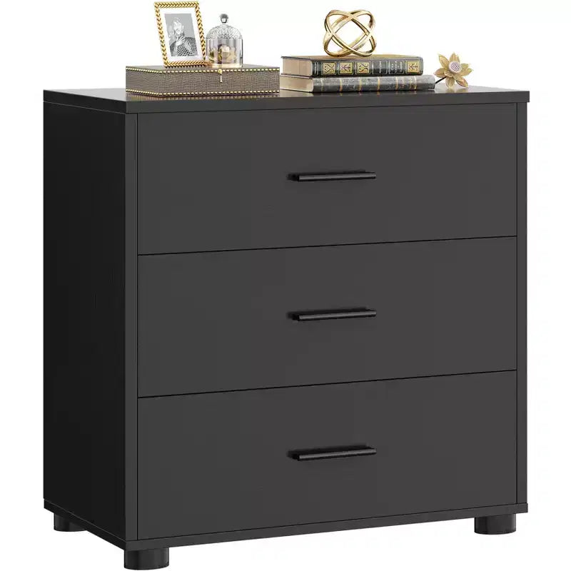 Besiost TV Stands with 3-Drawers, Dresser with Food Pads, Nightstand, Black