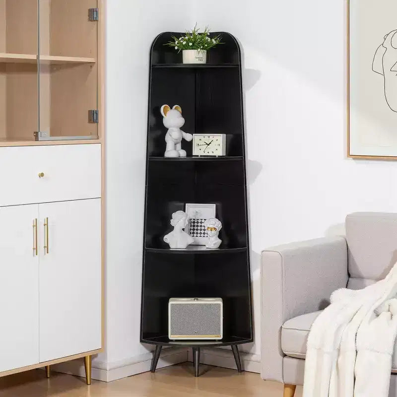 VECELO 4/5-Tier Modern Corner Shelf, Open Storage Display Stand for Living Room, Bedroom, Home Office, Space-Saving Corner Unit