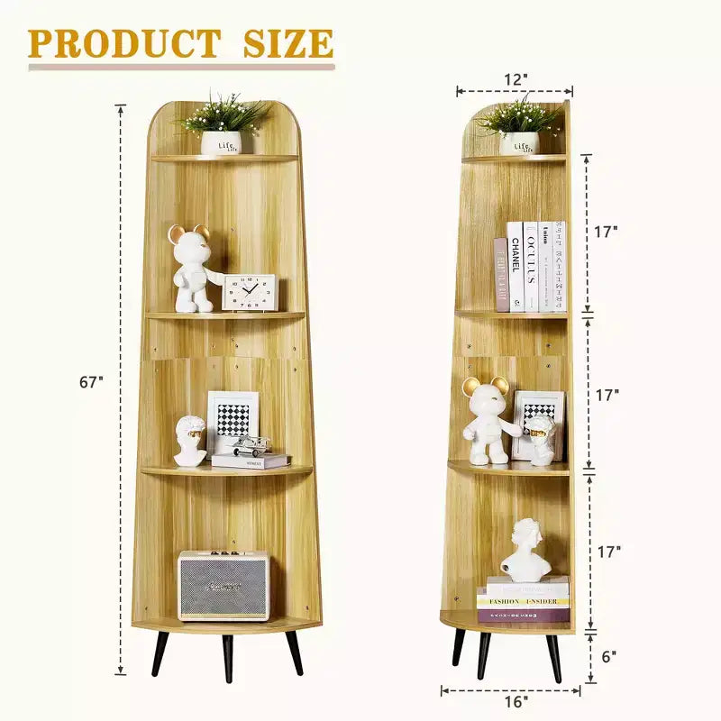 VECELO 4/5-Tier Modern Corner Shelf, Open Storage Display Stand for Living Room, Bedroom, Home Office, Space-Saving Corner Unit