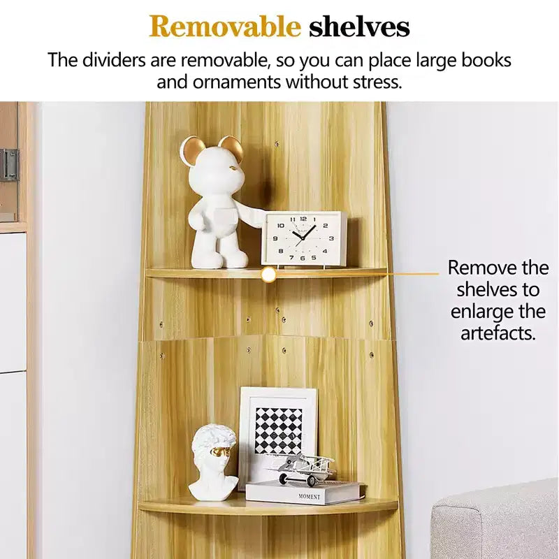 VECELO 4/5-Tier Modern Corner Shelf, Open Storage Display Stand for Living Room, Bedroom, Home Office, Space-Saving Corner Unit