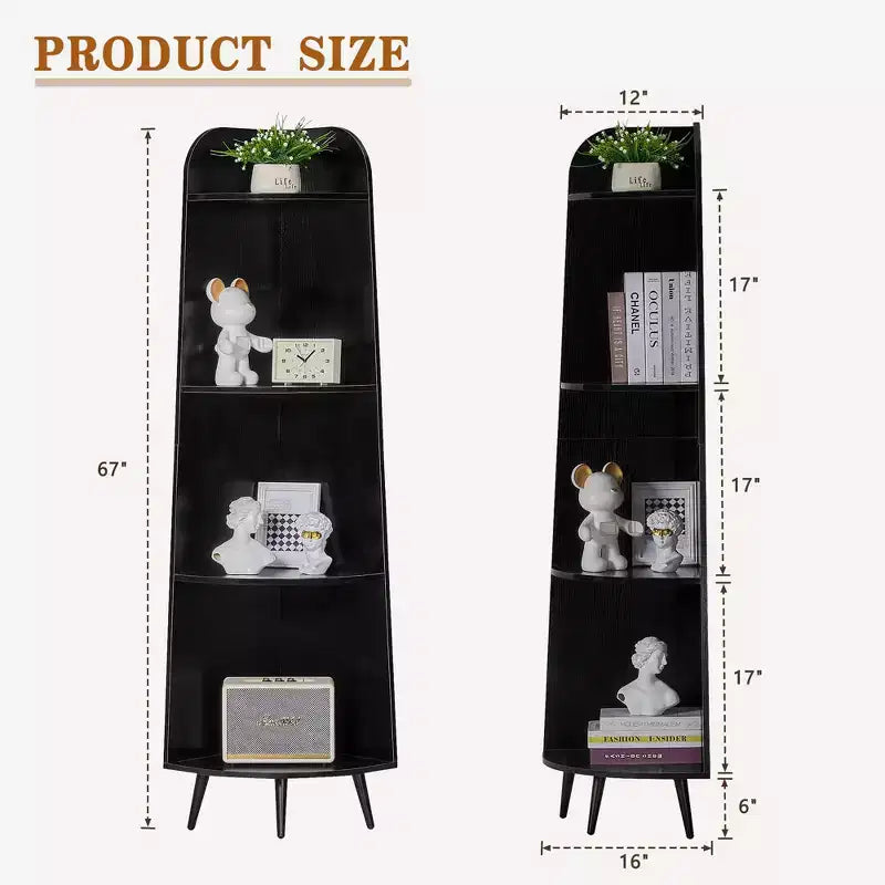 VECELO 4/5-Tier Modern Corner Shelf, Open Storage Display Stand for Living Room, Bedroom, Home Office, Space-Saving Corner Unit