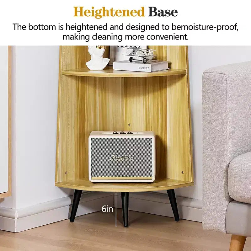 VECELO 4/5-Tier Modern Corner Shelf, Open Storage Display Stand for Living Room, Bedroom, Home Office, Space-Saving Corner Unit