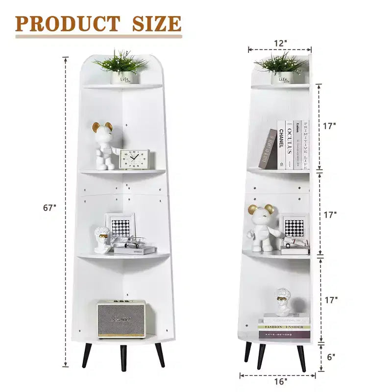 VECELO 4/5-Tier Modern Corner Shelf, Open Storage Display Stand for Living Room, Bedroom, Home Office, Space-Saving Corner Unit