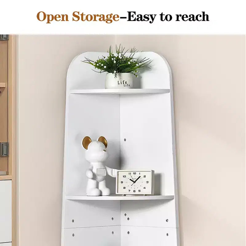 VECELO 4/5-Tier Modern Corner Shelf, Open Storage Display Stand for Living Room, Bedroom, Home Office, Space-Saving Corner Unit