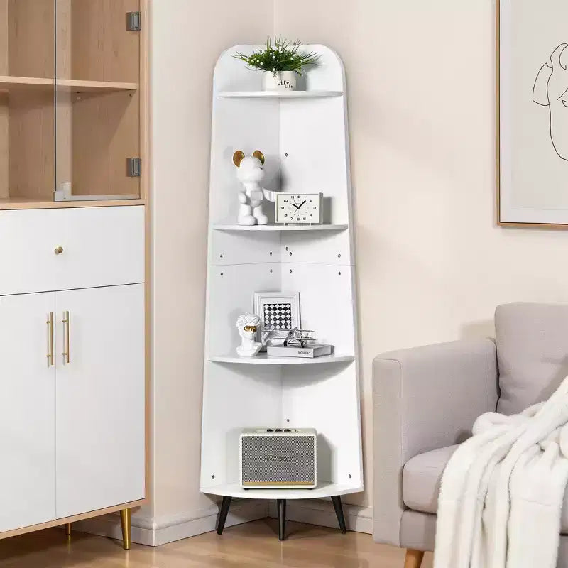 VECELO 4/5-Tier Modern Corner Shelf, Open Storage Display Stand for Living Room, Bedroom, Home Office, Space-Saving Corner Unit