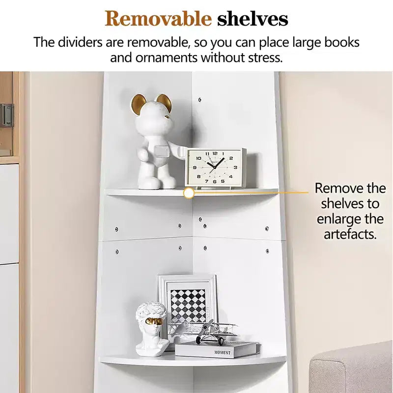 VECELO 4/5-Tier Modern Corner Shelf, Open Storage Display Stand for Living Room, Bedroom, Home Office, Space-Saving Corner Unit