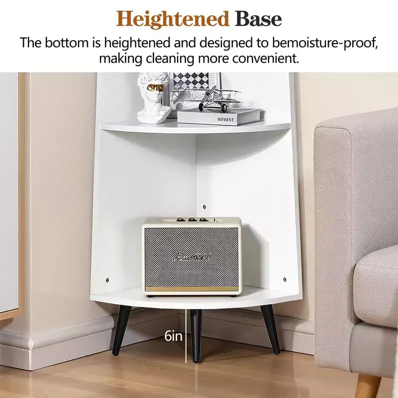 VECELO 4/5-Tier Modern Corner Shelf, Open Storage Display Stand for Living Room, Bedroom, Home Office, Space-Saving Corner Unit