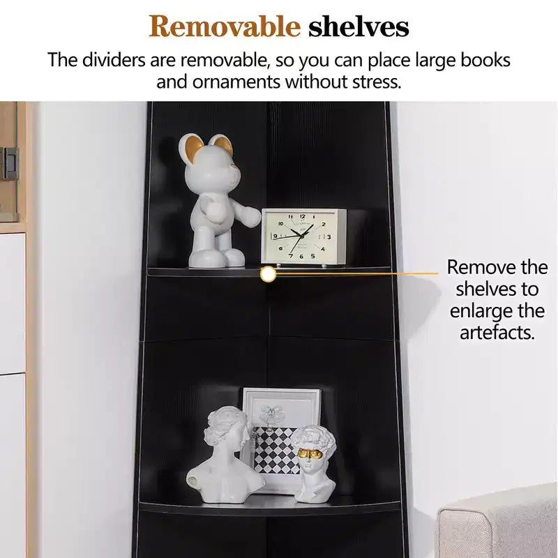 VECELO 4/5-Tier Modern Corner Shelf, Open Storage Display Stand for Living Room, Bedroom, Home Office, Space-Saving Corner Unit