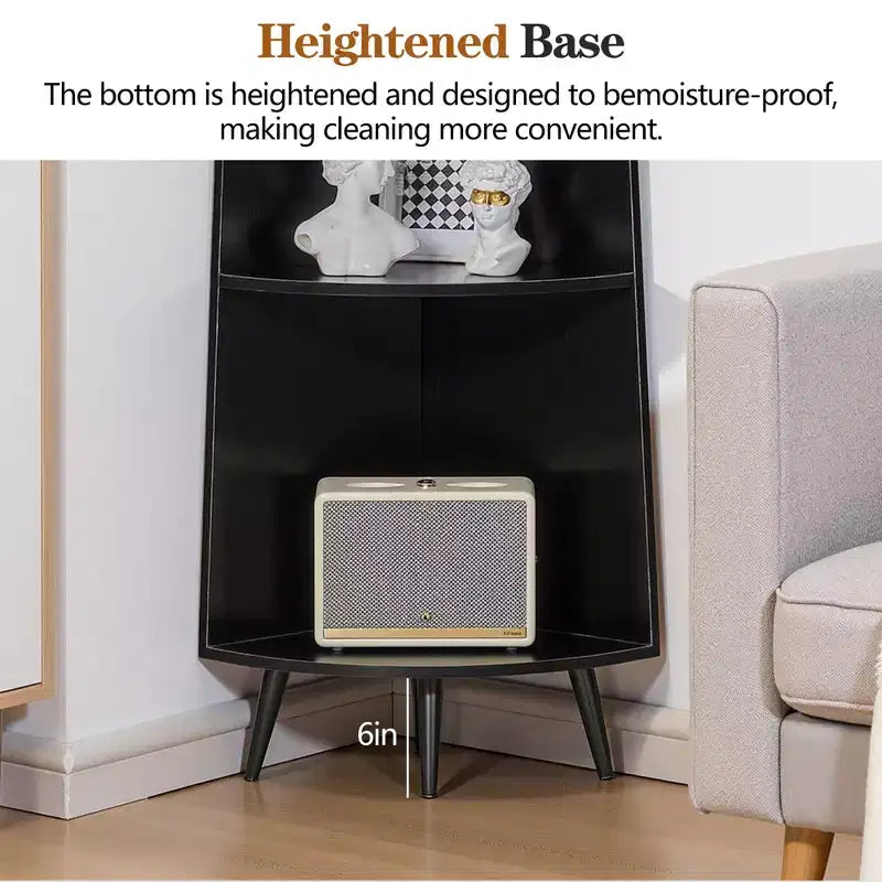 VECELO 4/5-Tier Modern Corner Shelf, Open Storage Display Stand for Living Room, Bedroom, Home Office, Space-Saving Corner Unit