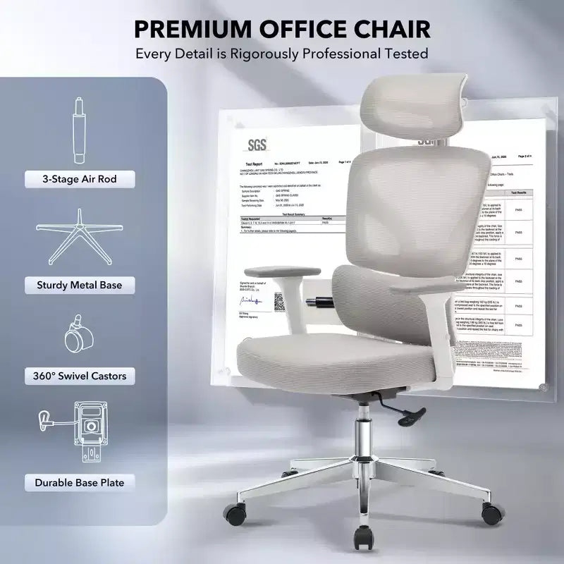 Ergonomic Mesh Office Chair, Headrest, Lumbar Support, Rolling Swivel Computer Desk Chair, for Home, Office