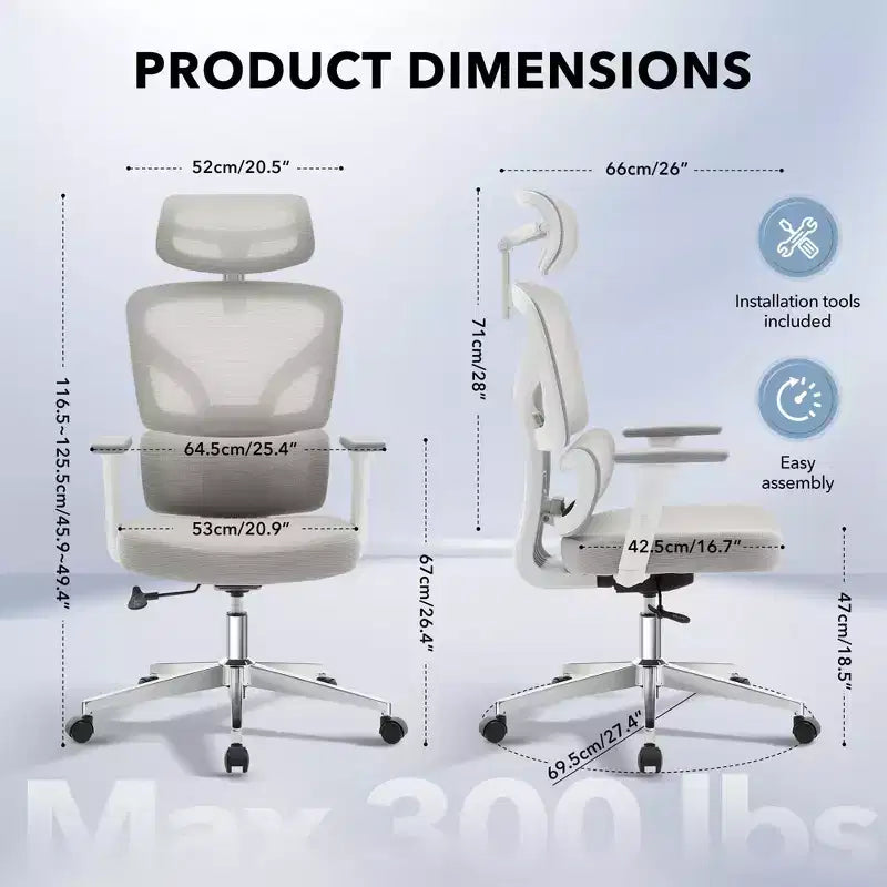 Ergonomic Mesh Office Chair, Headrest, Lumbar Support, Rolling Swivel Computer Desk Chair, for Home, Office