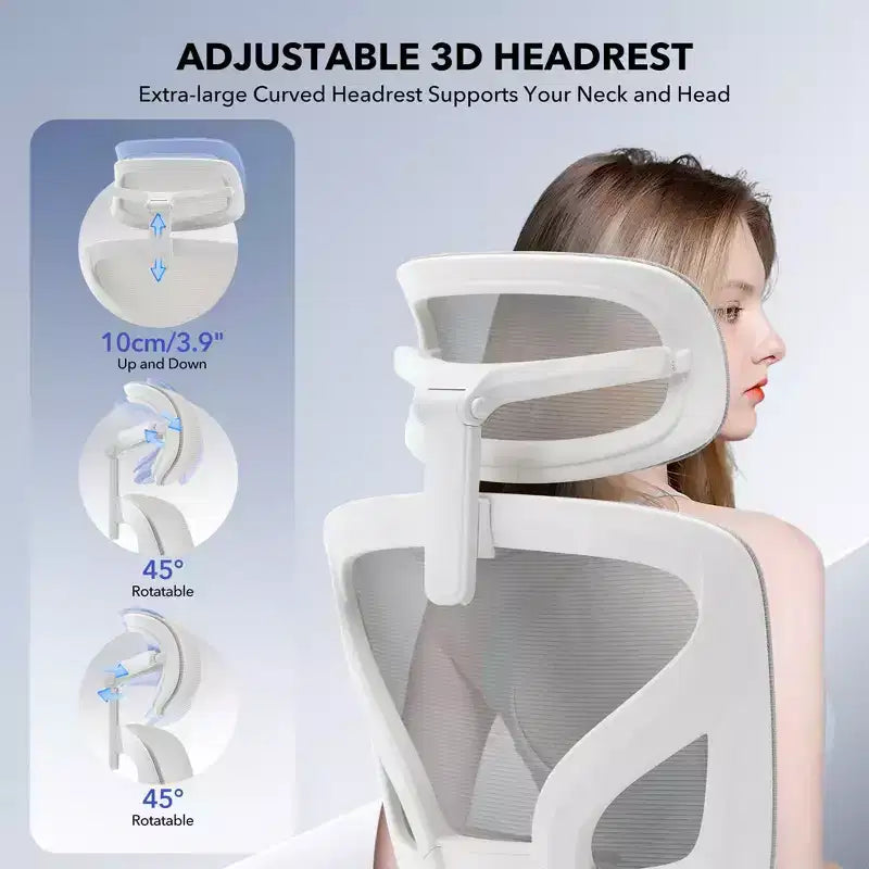 Ergonomic Mesh Office Chair, Headrest, Lumbar Support, Rolling Swivel Computer Desk Chair, for Home, Office