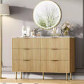 Modern Fluted 6-Drawer Dresser - 47 Wide Wooden Chest with Metal Handles - Large Storage Organizer for Bedroom, Living Room, Hallway, Entryway
