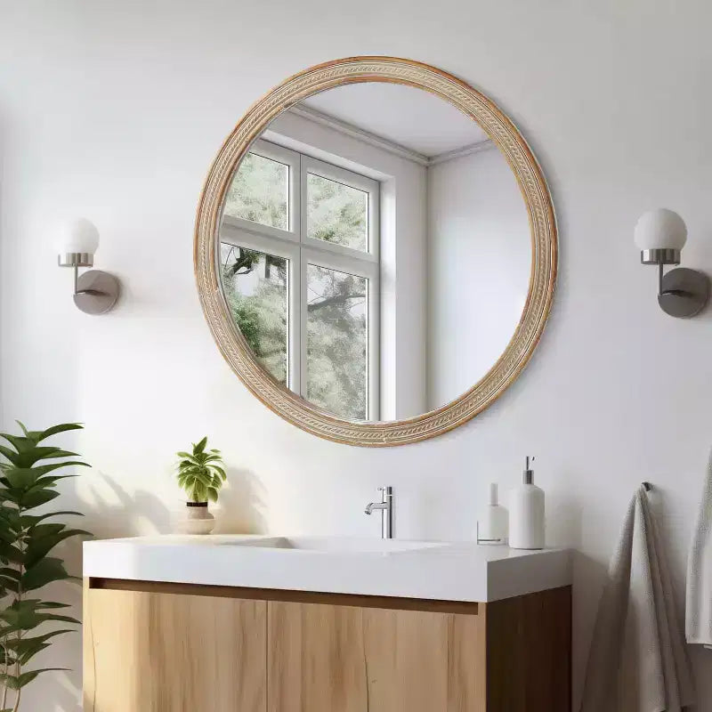 GDFStudio Jerome 23.6 Round Woven Rattan Style Wall Mirror