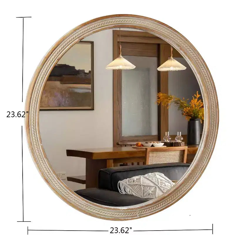 GDFStudio Jerome 23.6 Round Woven Rattan Style Wall Mirror