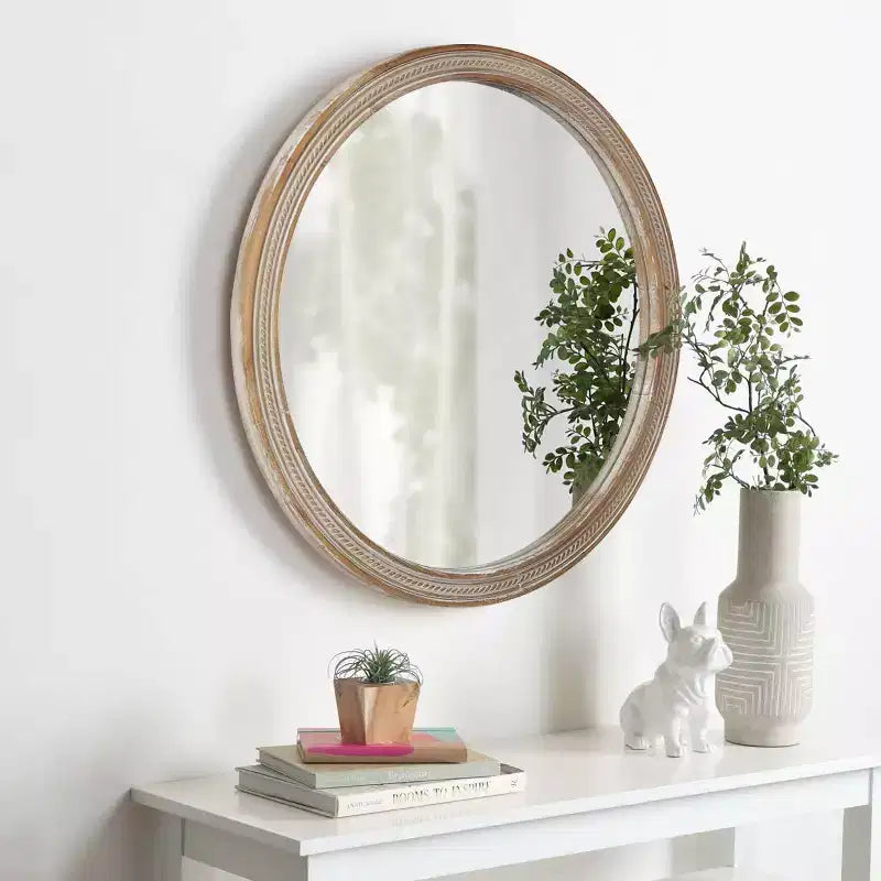 GDFStudio Jerome 23.6 Round Woven Rattan Style Wall Mirror