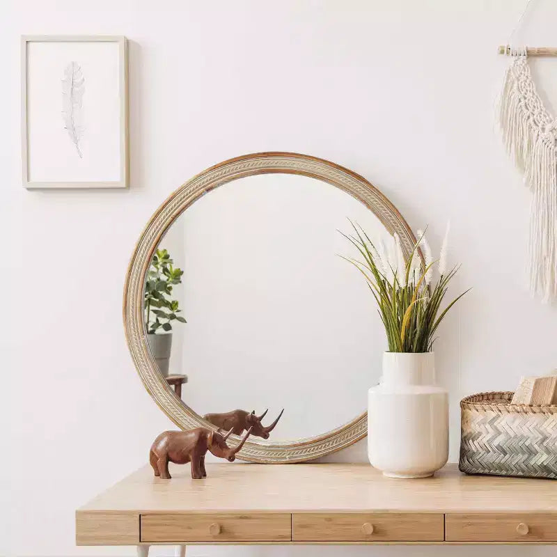 GDFStudio Jerome 23.6 Round Woven Rattan Style Wall Mirror
