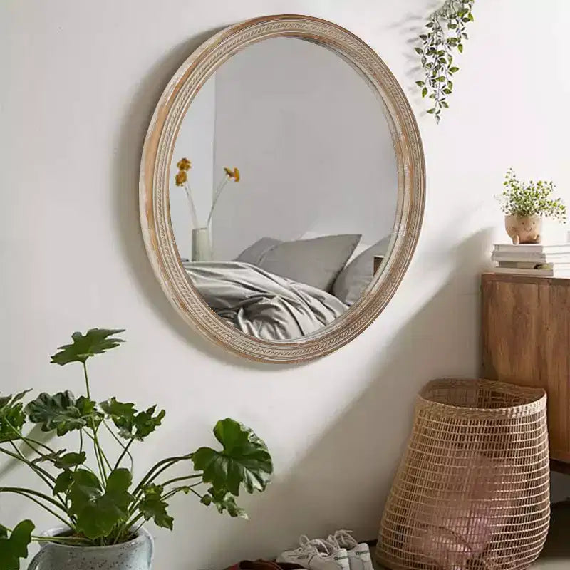 GDFStudio Jerome 23.6 Round Woven Rattan Style Wall Mirror