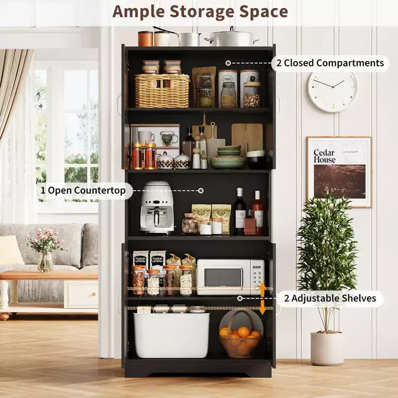 COZONY 70 Kitchen Pantry Storage Cabinet, Freestanding Cupboard w/ Barn Doors & Adjustable Shelves