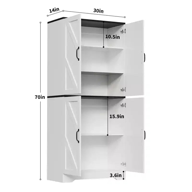 COZONY 70 Kitchen Pantry Storage Cabinet, Freestanding Cupboard w/ Barn Doors & Adjustable Shelves