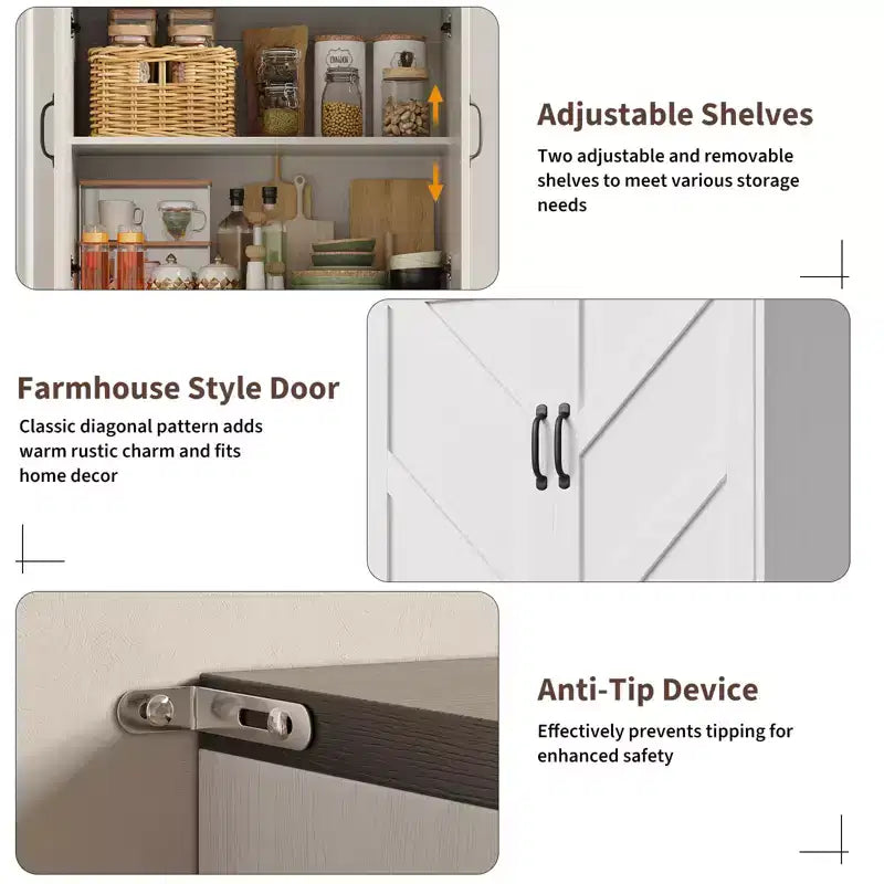 COZONY 70 Kitchen Pantry Storage Cabinet, Freestanding Cupboard w/ Barn Doors & Adjustable Shelves