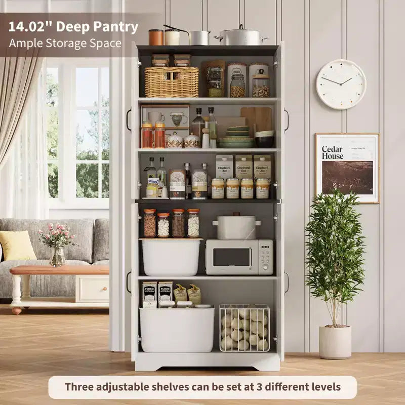 COZONY 70 Kitchen Pantry Storage Cabinet, Freestanding Cupboard w/ Barn Doors & Adjustable Shelves