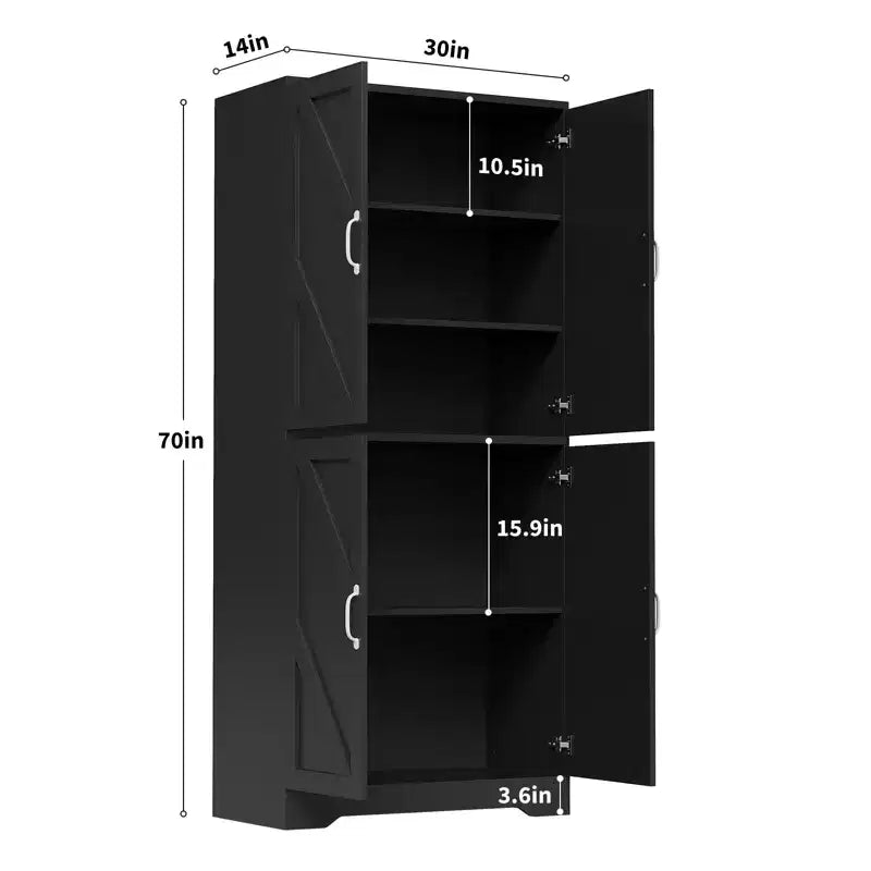 COZONY 70 Kitchen Pantry Storage Cabinet, Freestanding Cupboard w/ Barn Doors & Adjustable Shelves