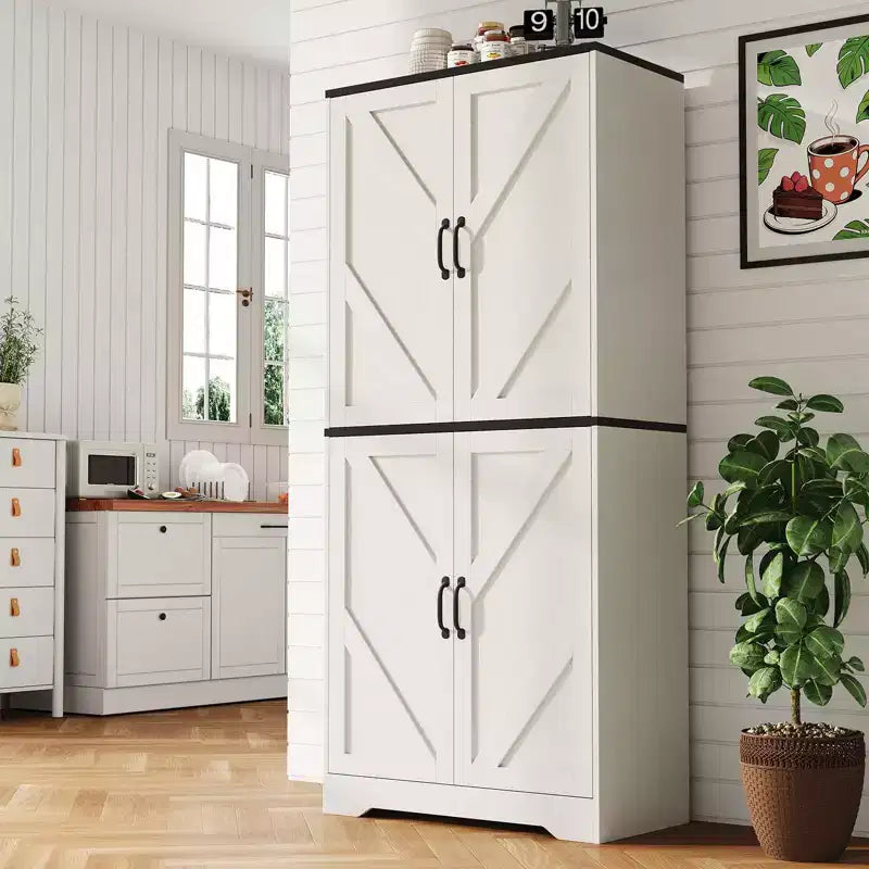 COZONY 70 Kitchen Pantry Storage Cabinet, Freestanding Cupboard w/ Barn Doors & Adjustable Shelves