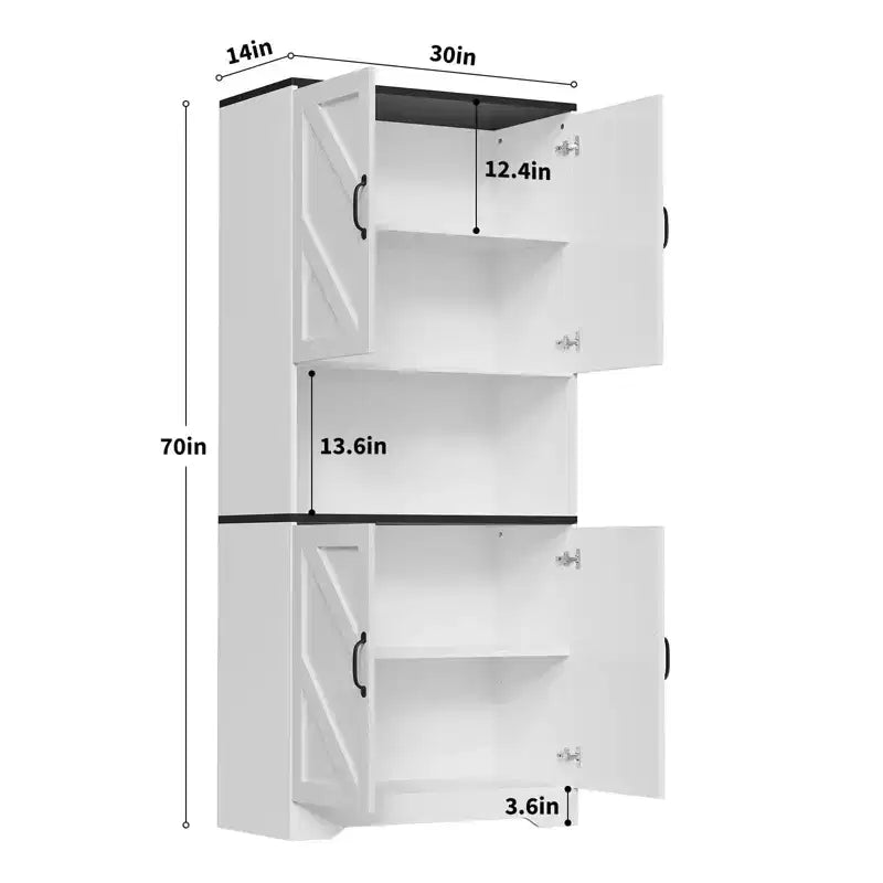 COZONY 70 Kitchen Pantry Storage Cabinet, Freestanding Cupboard w/ Barn Doors & Adjustable Shelves