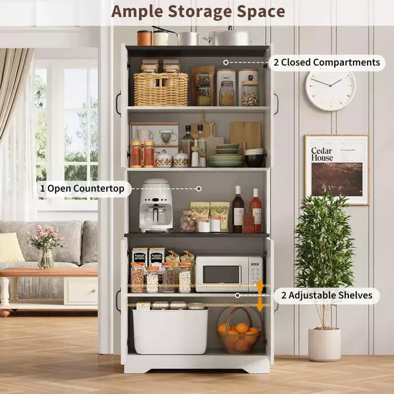 COZONY 70 Kitchen Pantry Storage Cabinet, Freestanding Cupboard w/ Barn Doors & Adjustable Shelves