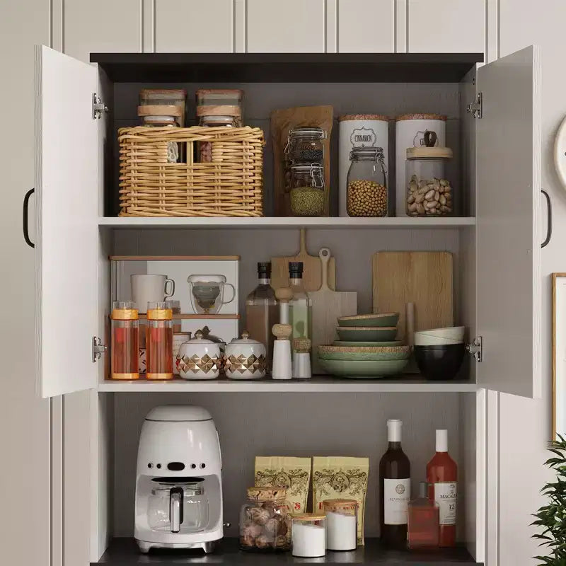 COZONY 70 Kitchen Pantry Storage Cabinet, Freestanding Cupboard w/ Barn Doors & Adjustable Shelves