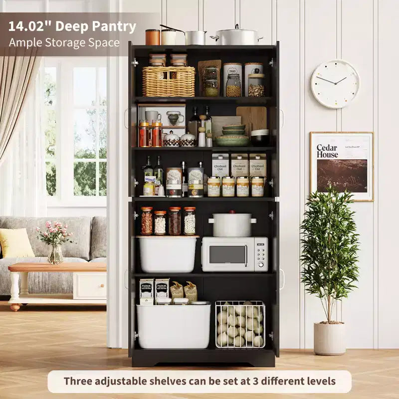 COZONY 70 Kitchen Pantry Storage Cabinet, Freestanding Cupboard w/ Barn Doors & Adjustable Shelves