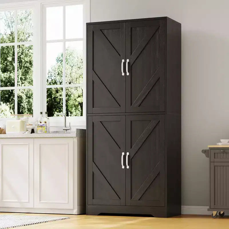 COZONY 70 Kitchen Pantry Storage Cabinet, Freestanding Cupboard w/ Barn Doors & Adjustable Shelves