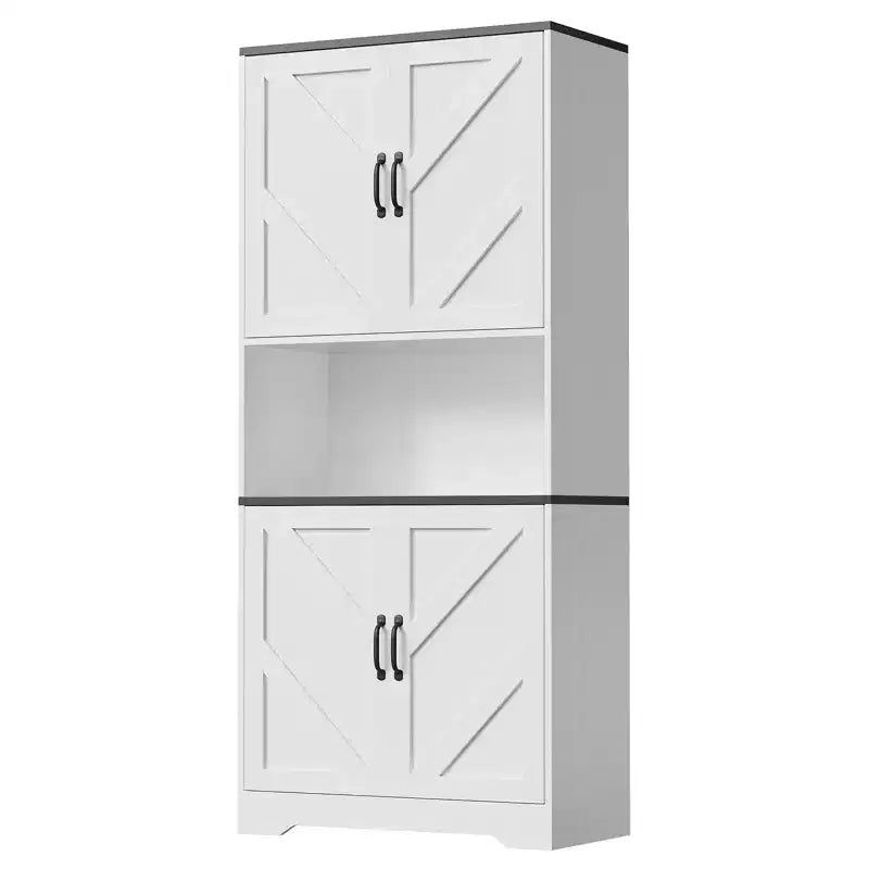 COZONY 70 Kitchen Pantry Storage Cabinet, Freestanding Cupboard w/ Barn Doors & Adjustable Shelves