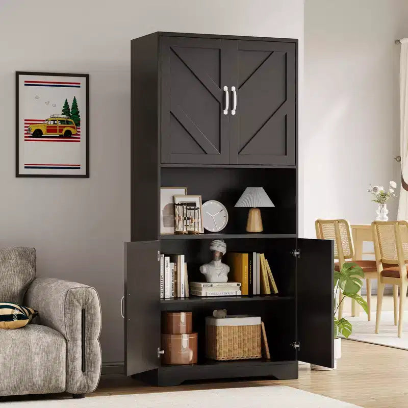 COZONY 70 Kitchen Pantry Storage Cabinet, Freestanding Cupboard w/ Barn Doors & Adjustable Shelves