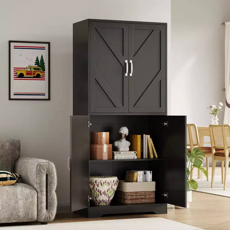 COZONY 70 Kitchen Pantry Storage Cabinet, Freestanding Cupboard w/ Barn Doors & Adjustable Shelves