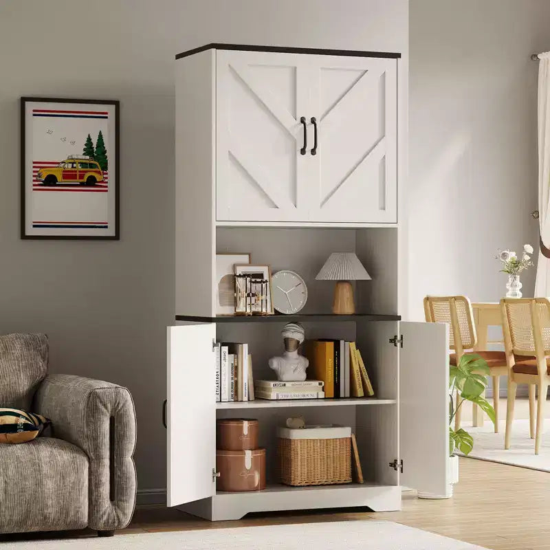 COZONY 70 Kitchen Pantry Storage Cabinet, Freestanding Cupboard w/ Barn Doors & Adjustable Shelves
