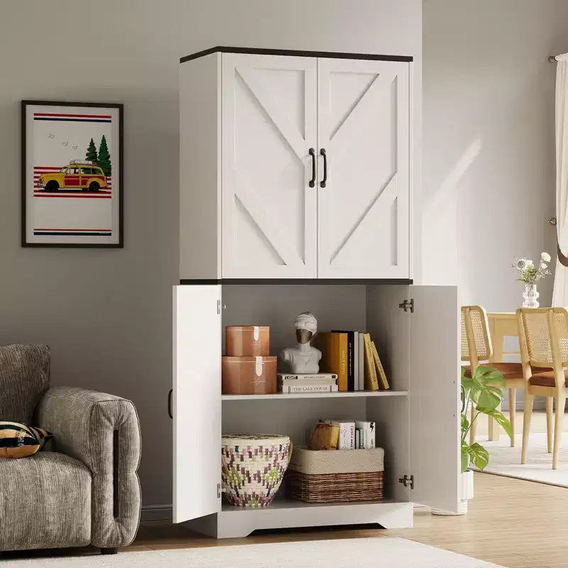COZONY 70 Kitchen Pantry Storage Cabinet, Freestanding Cupboard w/ Barn Doors & Adjustable Shelves