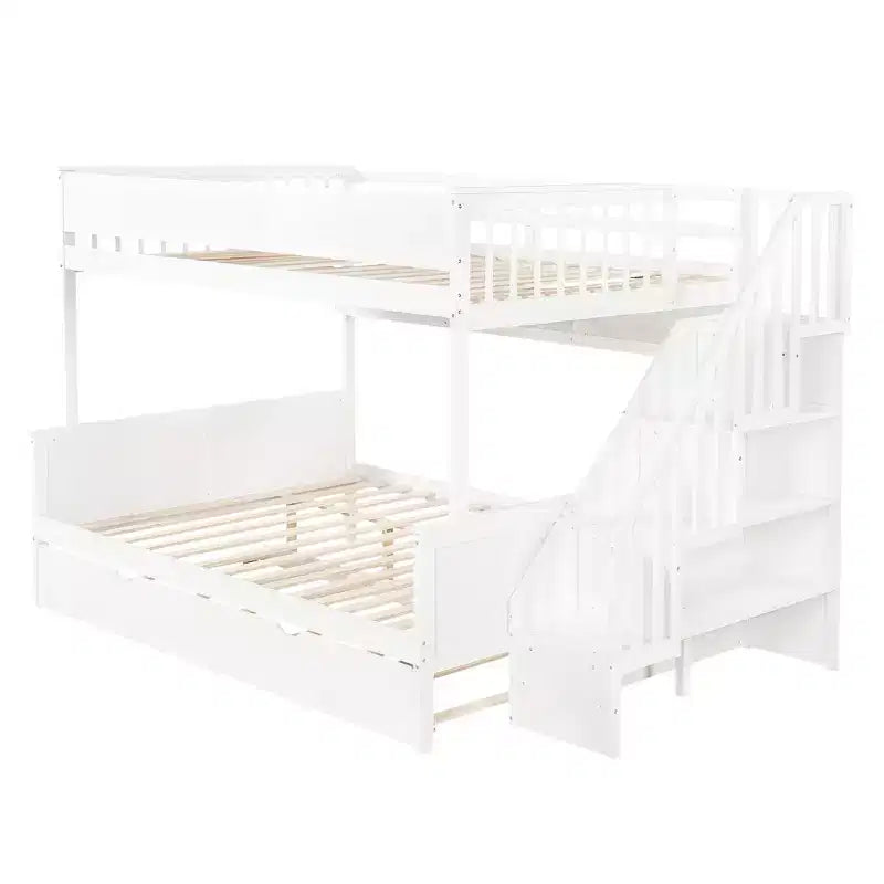 GDFStudio Morris Full XL over Queen Bunk Bed with Storage Shelves and Staircase, Trundle and LED Light