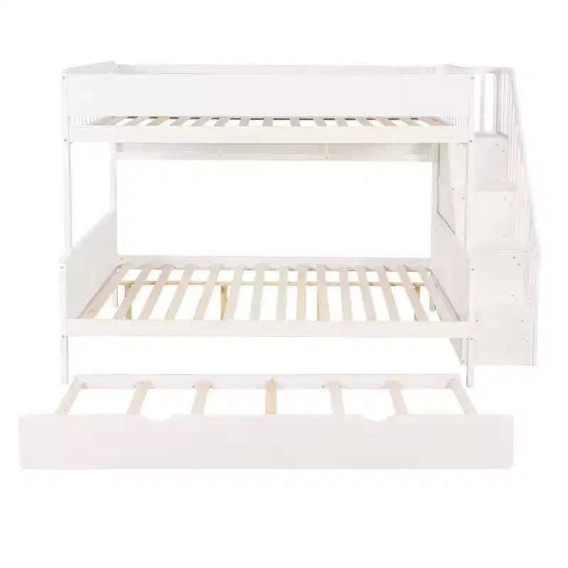 GDFStudio Morris Full XL over Queen Bunk Bed with Storage Shelves and Staircase, Trundle and LED Light