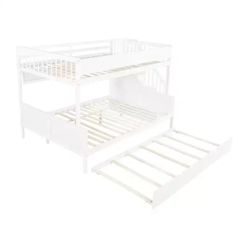 GDFStudio Morris Full XL over Queen Bunk Bed with Storage Shelves and Staircase, Trundle and LED Light