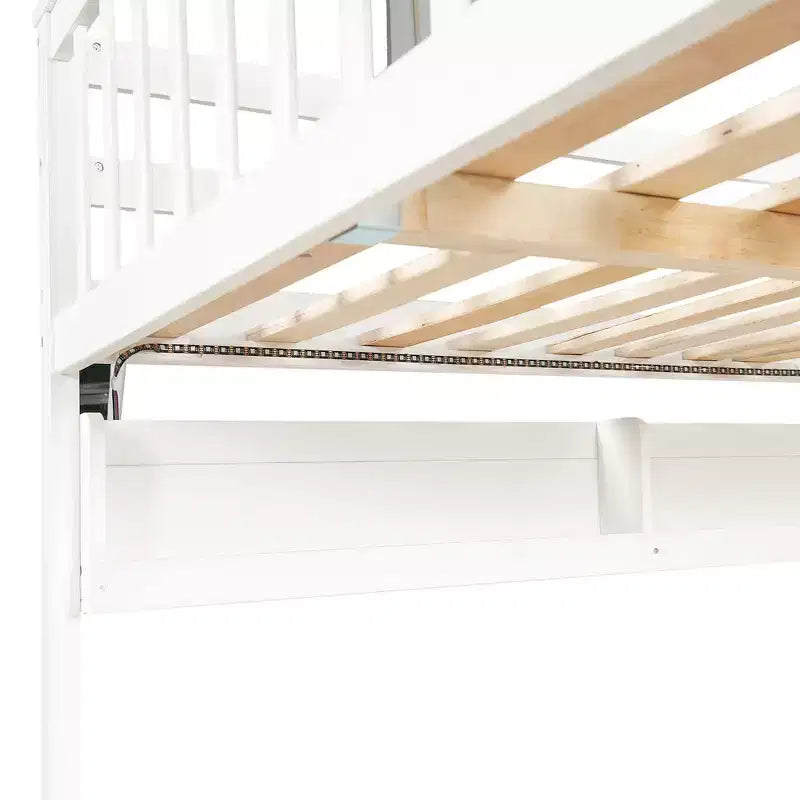 GDFStudio Morris Full XL over Queen Bunk Bed with Storage Shelves and Staircase, Trundle and LED Light