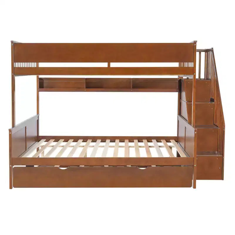 GDFStudio Morris Full XL over Queen Bunk Bed with Storage Shelves and Staircase, Trundle and LED Light