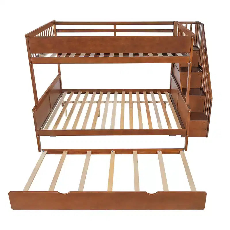 GDFStudio Morris Full XL over Queen Bunk Bed with Storage Shelves and Staircase, Trundle and LED Light